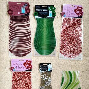 New Lot of 6 Clear Red Green VAZU Expandable Flower Vase Shiny Collapsible Vases